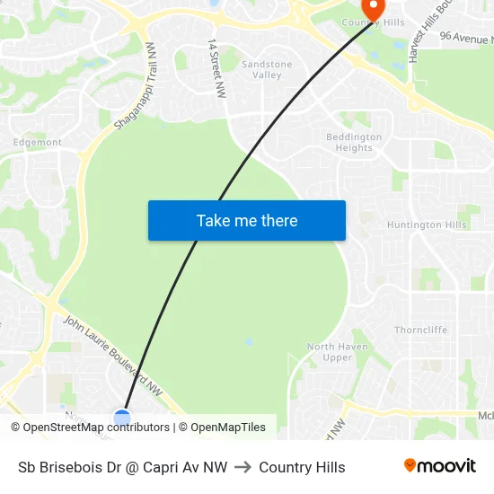 Sb Brisebois Dr @ Capri Av NW to Country Hills map
