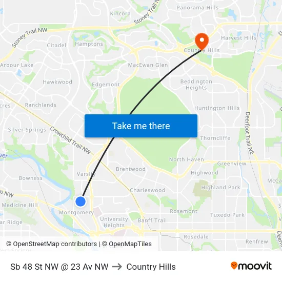 Sb 48 St NW @ 23 Av NW to Country Hills map