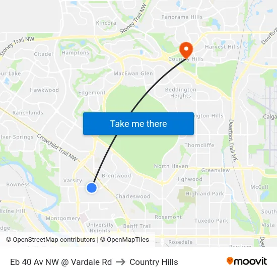 Eb 40 Av NW @ Vardale Rd to Country Hills map