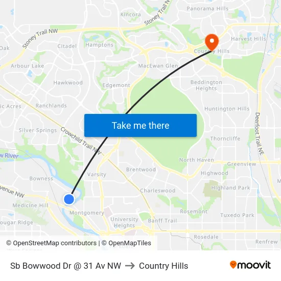 Sb Bowwood Dr @ 31 Av NW to Country Hills map