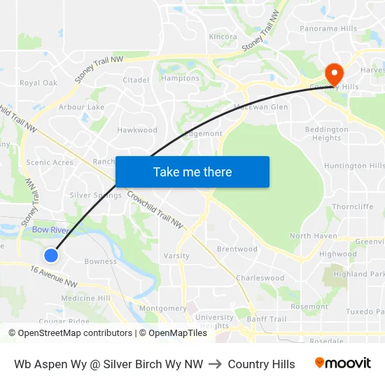 Wb Aspen Wy @ Silver Birch Wy NW to Country Hills map