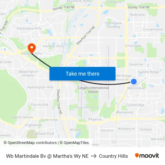 Wb Martindale Bv @ Martha's Wy NE to Country Hills map