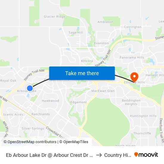 Eb Arbour Lake Dr @ Arbour Crest Dr NW to Country Hills map