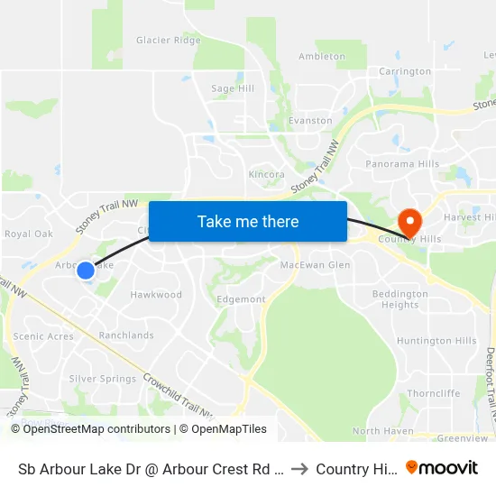 Sb Arbour Lake Dr @ Arbour Crest Rd NW to Country Hills map