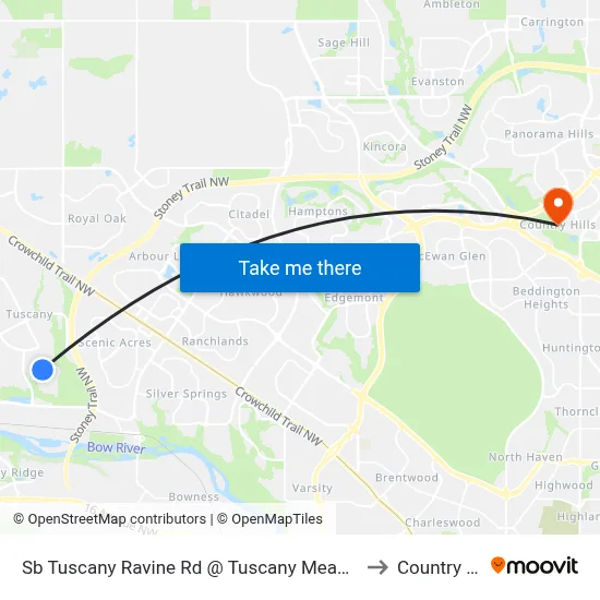 Sb Tuscany Ravine Rd @ Tuscany Meadows Dr NW to Country Hills map