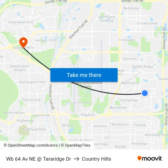 Wb 64 Av NE @ Tararidge Dr to Country Hills map