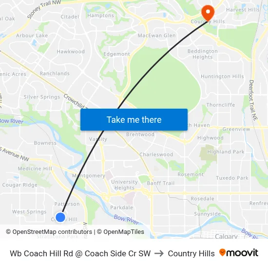 Wb Coach Hill Rd @ Coach Side Cr SW to Country Hills map