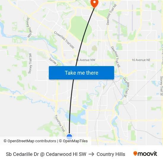 Sb Cedarille Dr @ Cedarwood Hl SW to Country Hills map