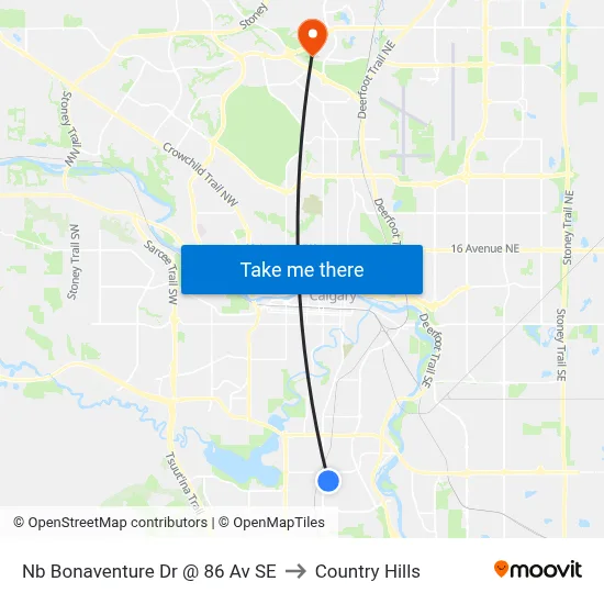 Nb Bonaventure Dr @ 86 Av SE to Country Hills map