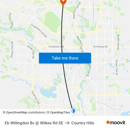 Eb Willingdon Bv @ Wilkes Rd SE to Country Hills map