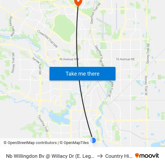 Nb Willingdon Bv @ Willacy Dr (E. Leg) SE to Country Hills map