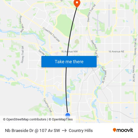 Nb Braeside Dr @ 107 Av SW to Country Hills map