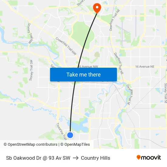 Sb Oakwood Dr @ 93 Av SW to Country Hills map
