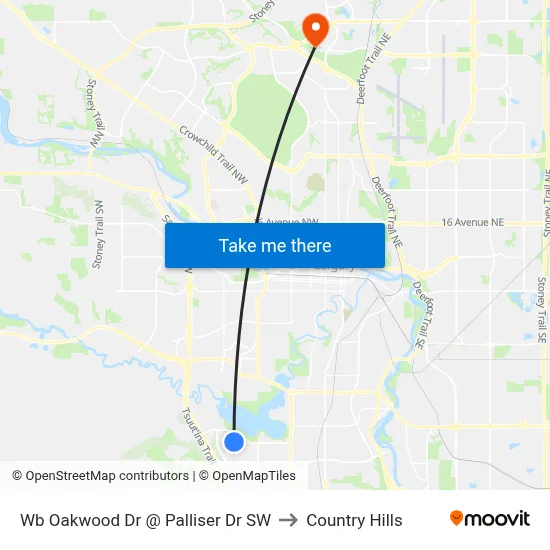 Wb Oakwood Dr @ Palliser Dr SW to Country Hills map