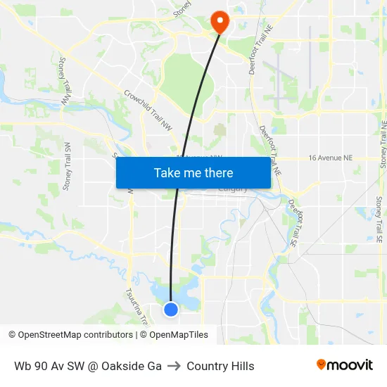 Wb 90 Av SW @ Oakside Ga to Country Hills map