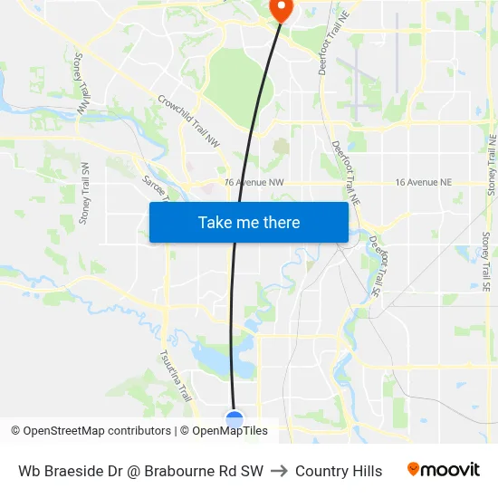 Wb Braeside Dr @ Brabourne Rd SW to Country Hills map
