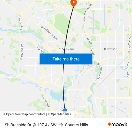 Sb Braeside Dr @ 107 Av SW to Country Hills map