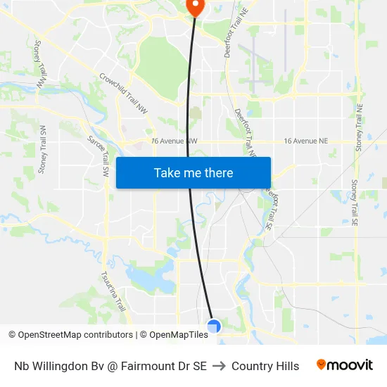 Nb Willingdon Bv @ Fairmount Dr SE to Country Hills map