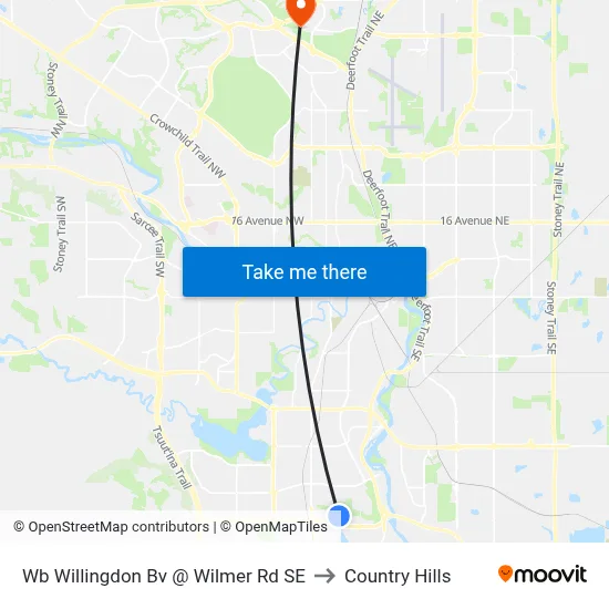 Wb  Willingdon Bv @ Wilmer Rd SE to Country Hills map