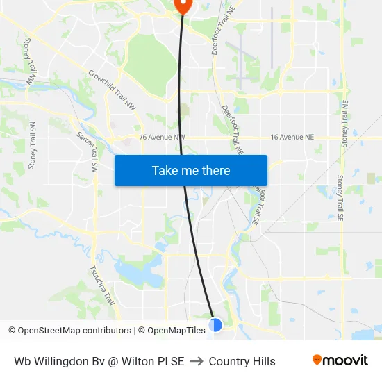 Wb Willingdon Bv @ Wilton Pl SE to Country Hills map