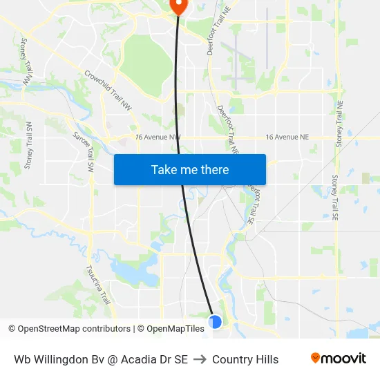 Wb Willingdon Bv @ Acadia Dr SE to Country Hills map