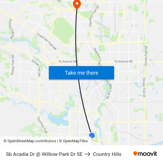 Sb Acadia Dr @ Williow Park Dr SE to Country Hills map