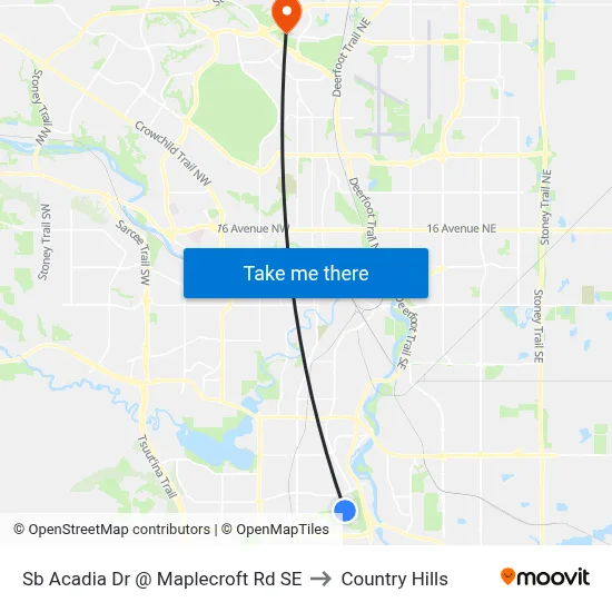 Sb Acadia Dr @ Maplecroft Rd SE to Country Hills map