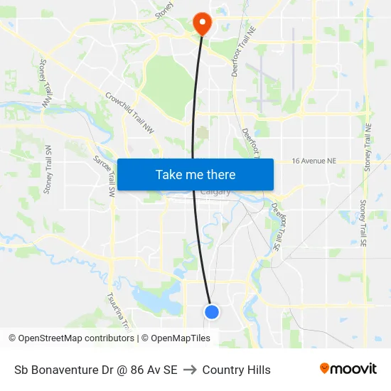 Sb Bonaventure Dr @ 86 Av SE to Country Hills map