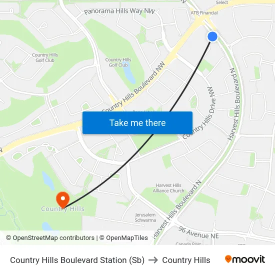 Country Hills Boulevard Station (Sb) to Country Hills map