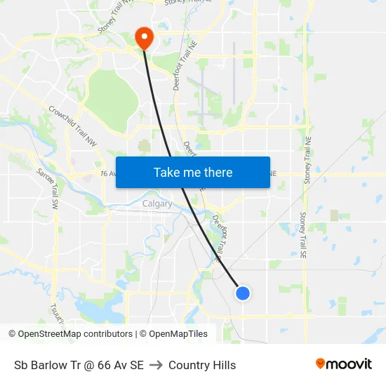 Sb Barlow Tr @ 66 Av SE to Country Hills map