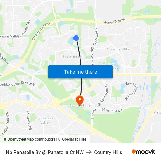 Nb Panatella Bv @ Panatella Cr NW to Country Hills map