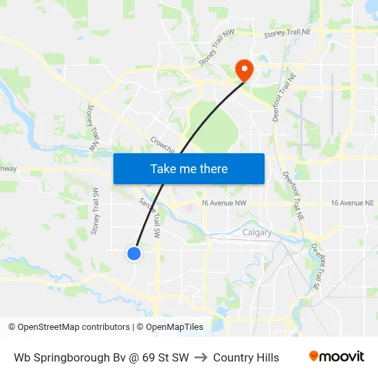 Wb Springborough Bv @ 69 St SW to Country Hills map