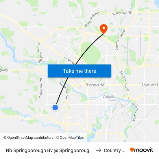 Nb Springborough Bv @ Springborough Gr SW to Country Hills map