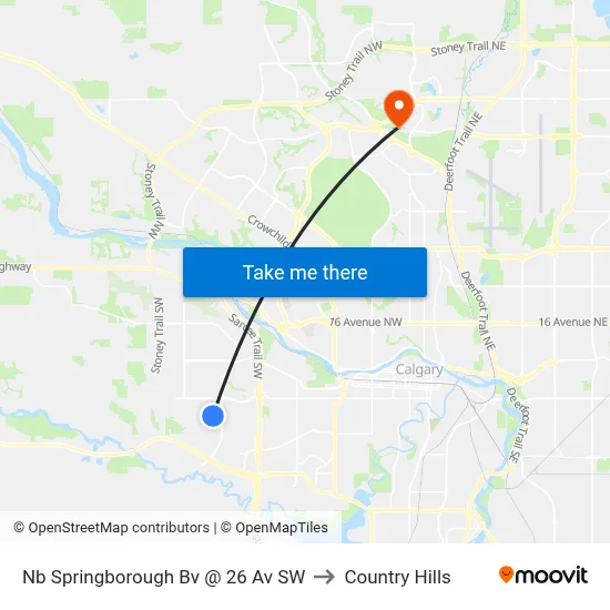 Nb Springborough Bv @ 26 Av SW to Country Hills map