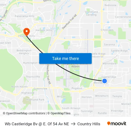Wb Castleridge Bv @ E. Of 54 Av NE to Country Hills map