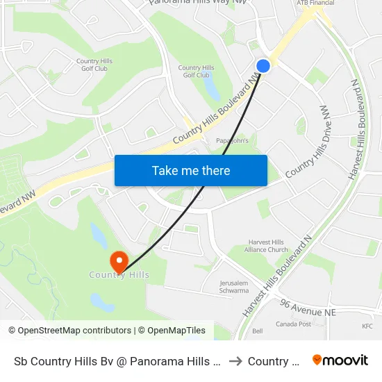 Sb Country Hills Bv @ Panorama Hills Wy NW to Country Hills map