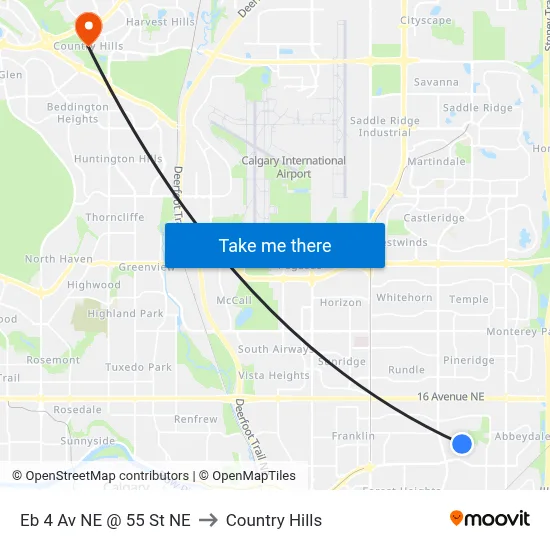Eb 4 Av NE @ 55 St NE to Country Hills map