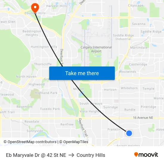 Eb Maryvale Dr @ 42 St NE to Country Hills map