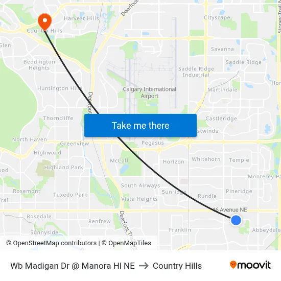 Wb Madigan Dr @ Manora Hl NE to Country Hills map