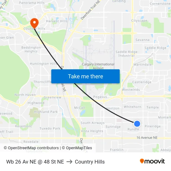 Wb 26 Av NE @ 48 St NE to Country Hills map
