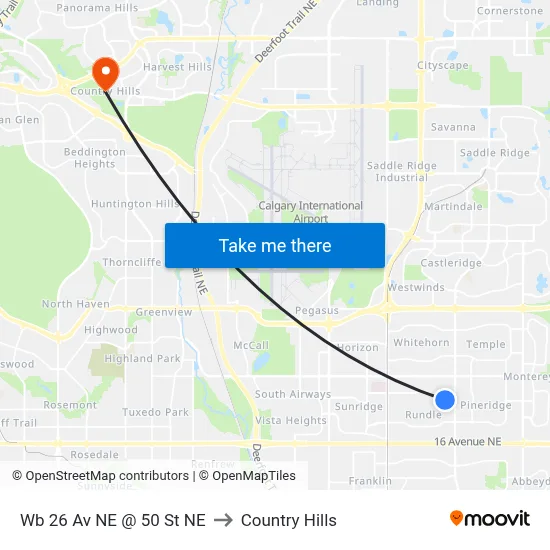 Wb 26 Av NE @ 50 St NE to Country Hills map