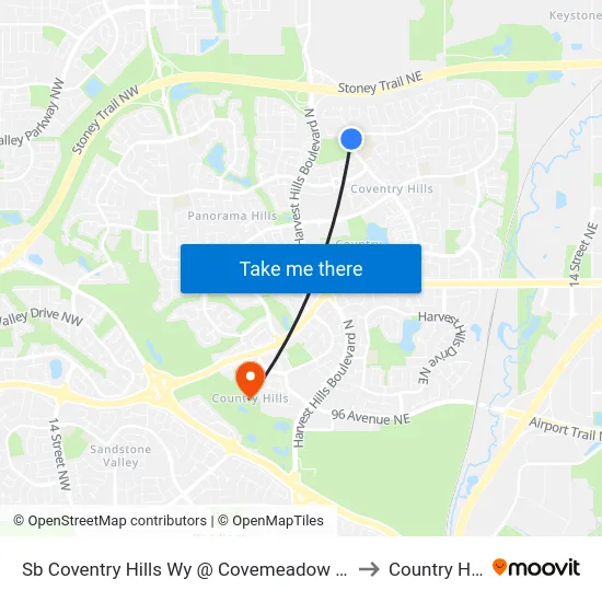 Sb Coventry Hills Wy @ Covemeadow Rd NE to Country Hills map