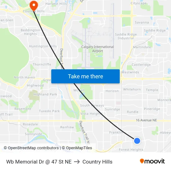 Wb Memorial Dr @ 47 St NE to Country Hills map