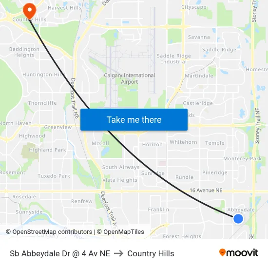 Sb Abbeydale Dr @ 4 Av NE to Country Hills map