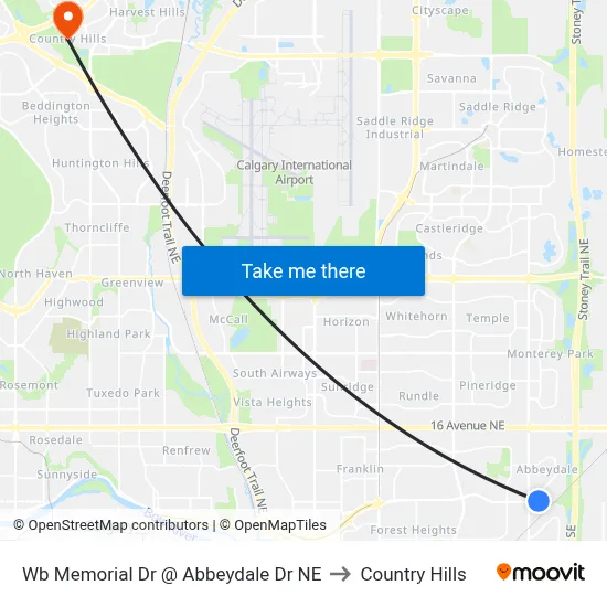 Wb Memorial Dr @ Abbeydale Dr NE to Country Hills map