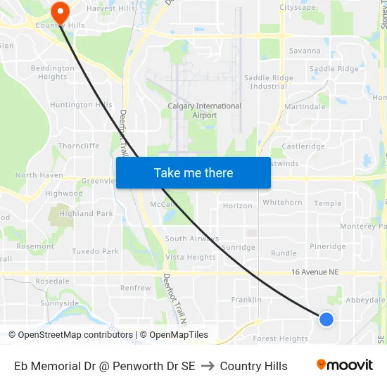 Eb Memorial Dr @ Penworth Dr SE to Country Hills map