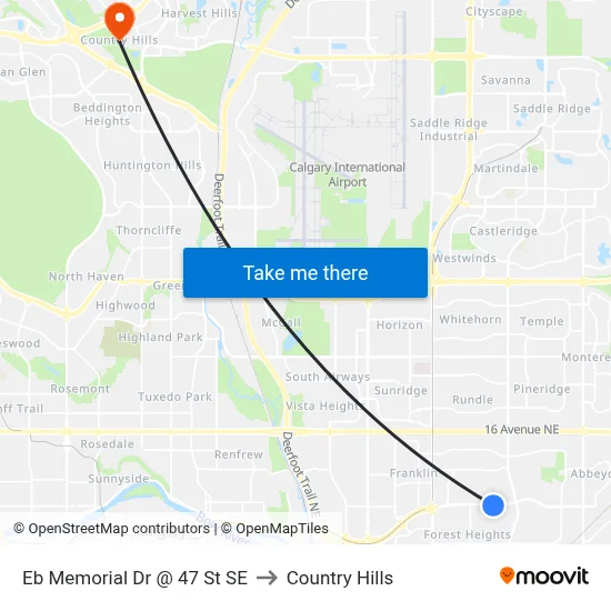 Eb Memorial Dr @ 47 St SE to Country Hills map