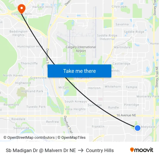 Sb Madigan Dr @ Malvern Dr NE to Country Hills map