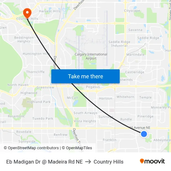 Eb Madigan Dr @ Madeira Rd NE to Country Hills map