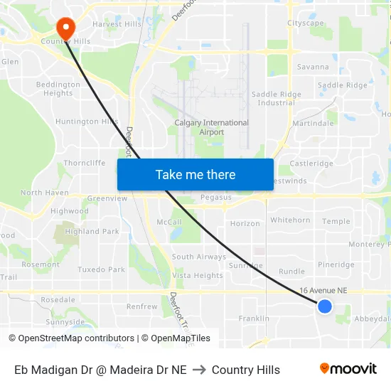 Eb Madigan Dr @ Madeira Dr NE to Country Hills map